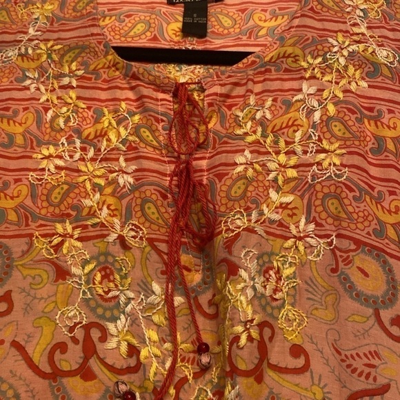LUCKY BRAND | Boho Embroidered Split Neck Tunic Blouse | Size Small - Picture 7 of 11